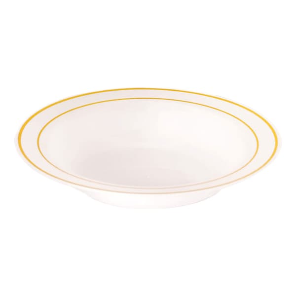 Smarty Had A Party 5 oz White with Gold Edge Rim Round Disposable Plastic Dessert Bowls 120 Bowls, 120PK - 115WHG-CASE