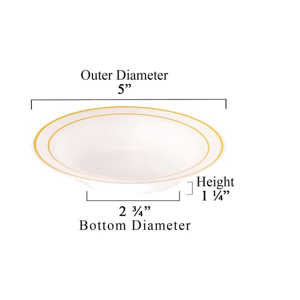Smarty Had A Party 5 oz White with Gold Edge Rim Round Disposable Plastic Dessert Bowls 120 Bowls, 120PK - 115WHG-CASE