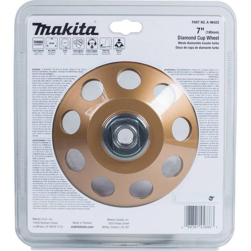 Makita 7 pulgadas Rueda Copa de Diamante Turbo de 24 Segmentos, Baja Vibración, Compatible con Amoladoras de Ángulo con controlador electrónico - A-96425