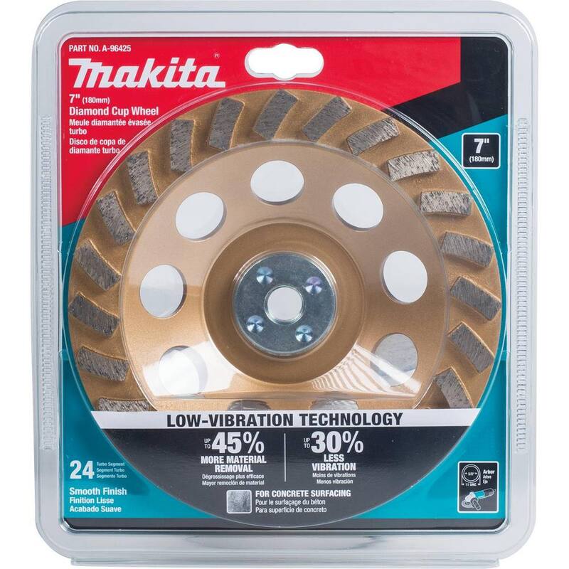 Makita 7 pulgadas Rueda Copa de Diamante Turbo de 24 Segmentos, Baja Vibración, Compatible con Amoladoras de Ángulo con controlador electrónico - A-96425