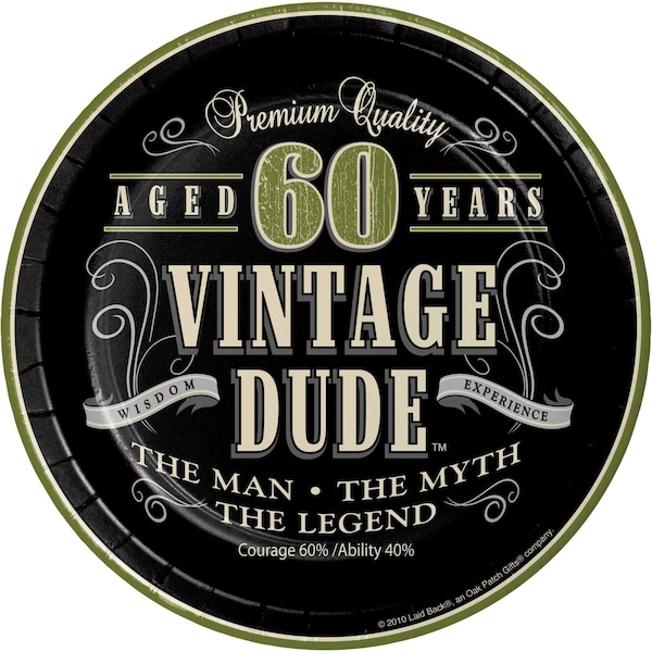 Creative Converting Vintage Dude 60th Birthday Dessert Plates, 7", 96PK - 411667
