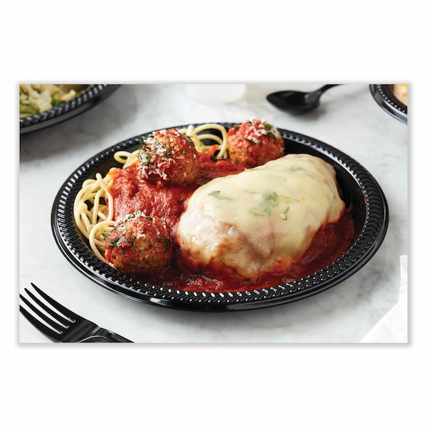 Pactiv Evergreen Meadoware Impact Plastic Dinnerware, Plate, 8.9 in. dia, Black, 400PK - YMI9E