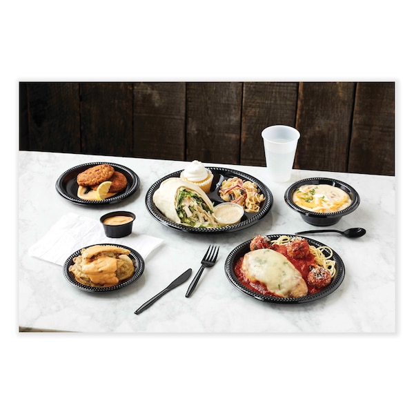 Pactiv Evergreen Meadoware Impact Plastic Dinnerware, Plate, 8.9 in. dia, Black, 400PK - YMI9E