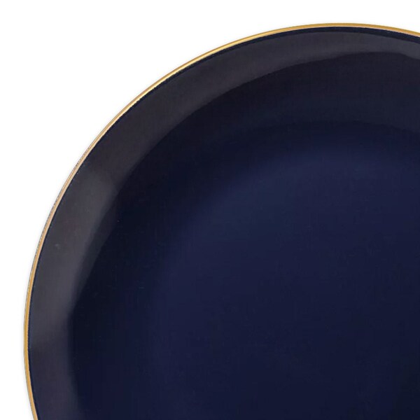 Smarty Had A Party 7.5" Navy with Gold Rim Organic Round Disposable Plastic Appetizer/Salad Plates (120 Plates), 120PK - 937NG-CASE
