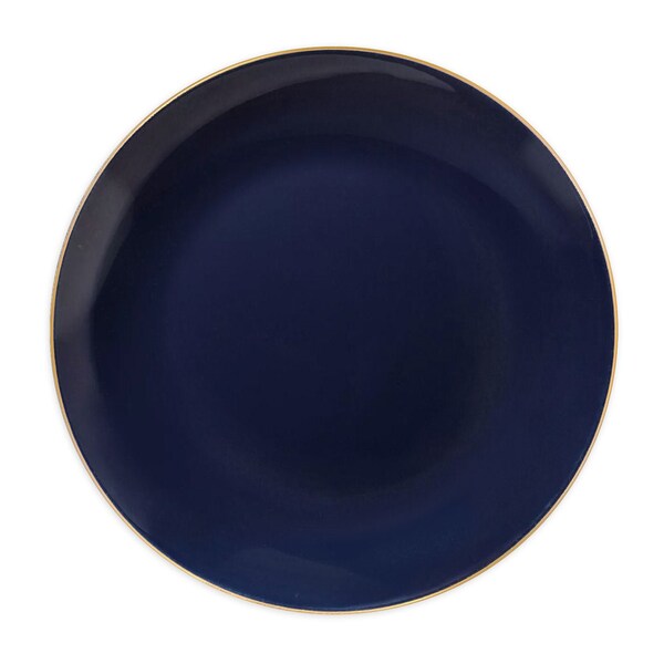 Smarty Had A Party 7.5" Navy with Gold Rim Organic Round Disposable Plastic Appetizer/Salad Plates (120 Plates), 120PK - 937NG-CASE