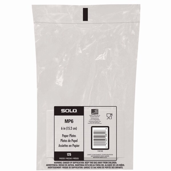 Solo Compostable Paper Dinnerware, ProPlanet Seal, Plate, 6in dia, White, 500PK - OFMP6-PLANET