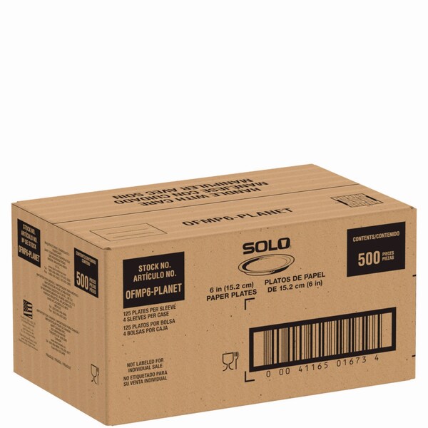 Solo Compostable Paper Dinnerware, ProPlanet Seal, Plate, 6in dia, White, 500PK - OFMP6-PLANET