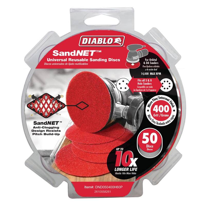 DIABLO 5 pulgadas Disco SandNet de 400-Grit con Almohadilla de Aplicación Gratis (Paquete de 50) - DND050400H60P