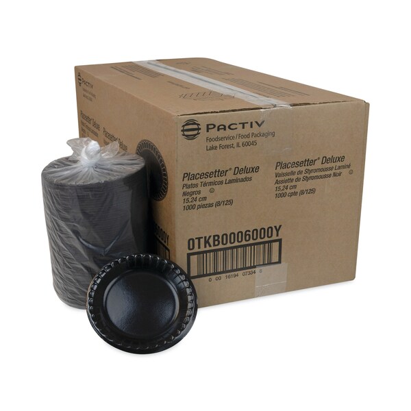 Pactiv Laminated Foam Dinnerware, Plate, 6, Black, PK1000 - 0TKB0006000Y