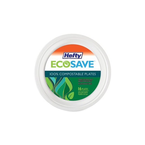 Reynolds Hefty, Super Strong Paper Dinnerware, 10 1/8in Plate, Bagasse, 12PK - D71016
