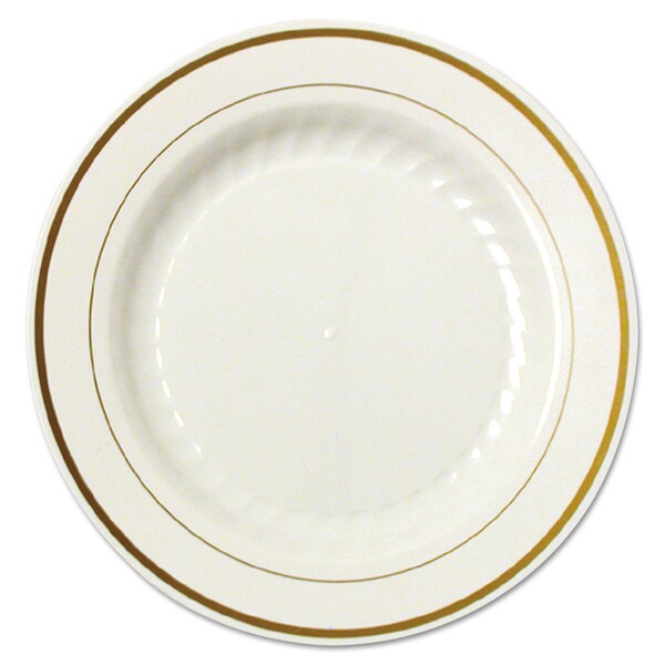 Wna Masterpiece Plastic Plates, 6 in. dia, Ivory/Gold, 150PK - WNA MP6IPREM