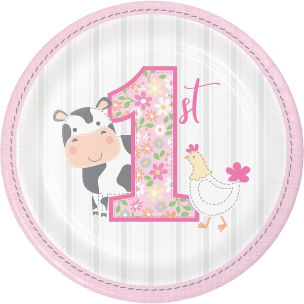 Omg Farmhouse 1st Birthday Girl Dessert Plates, 8PK - OM2979388