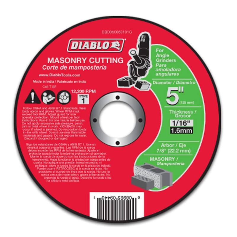DIABLO 5 pulgadas x 1/16 pulgadas x 7/8 pulgadas Disco de corte para albañilería - DBD050063101C