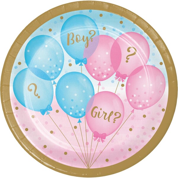 Creative Converting Gender Reveal Balloons Dessert Plates, 7", 96PK - 336065