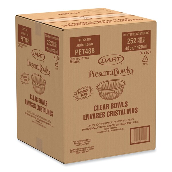 Dart PresentaBowls Clear Bowls, 48 oz, PET Plastic, 252PK - PET48B