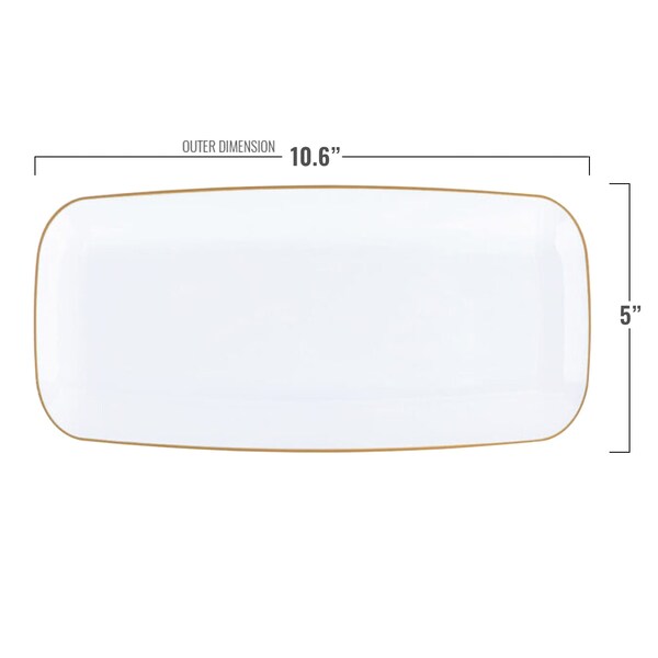 Smarty Had A Party 106 x 5 White with Gold Rim Flat Raised Edge Rectangular Disposable Plastic Plates, 120PK - 9311WHG-CASE