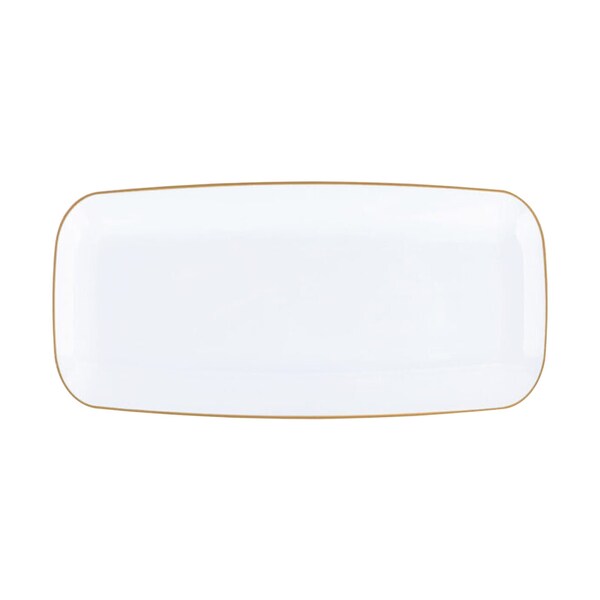 Smarty Had A Party 106 x 5 White with Gold Rim Flat Raised Edge Rectangular Disposable Plastic Plates, 120PK - 9311WHG-CASE