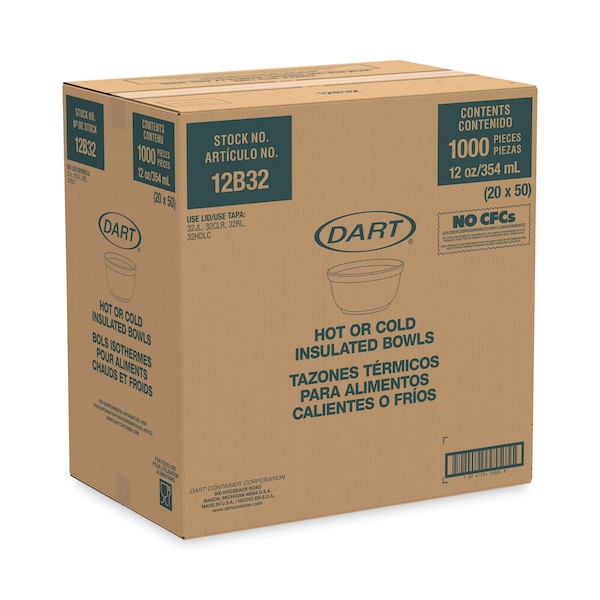 Dart Bowl, 12 oz., Foam, PK1000 - DCC 12B32