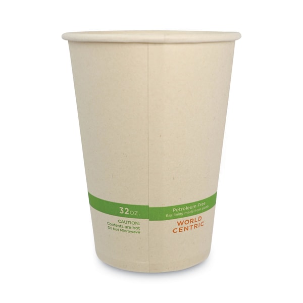 World Centric No Tree Paper Bowls, 32 oz, 4.4" Diameter x 5.8"h, Natural, Sugarcane, PK500, 500PK - BO-SU-32