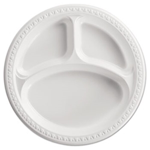 Huh 10.25 in. Heavy Weight Plastic 3 Compartment Plates - White, 500PK - 81230