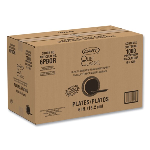 Dart Quiet Classic Laminated Foam Dinnerware Plates, 6 in., Black, 1000PK - 6PBQR