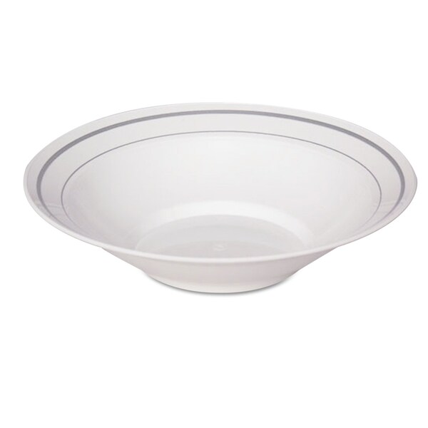 Wna Masterpiece Plastic Dinnerware, Bowl, 10 oz, White/Silver, 150PK - WNA MPBWL10WSLVR