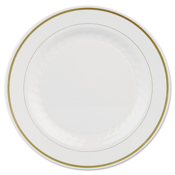 Wna Masterpiece Plastic Plates, 10.25 in.dia, Ivory/Gold, 120PK - WNA MP10IPREM