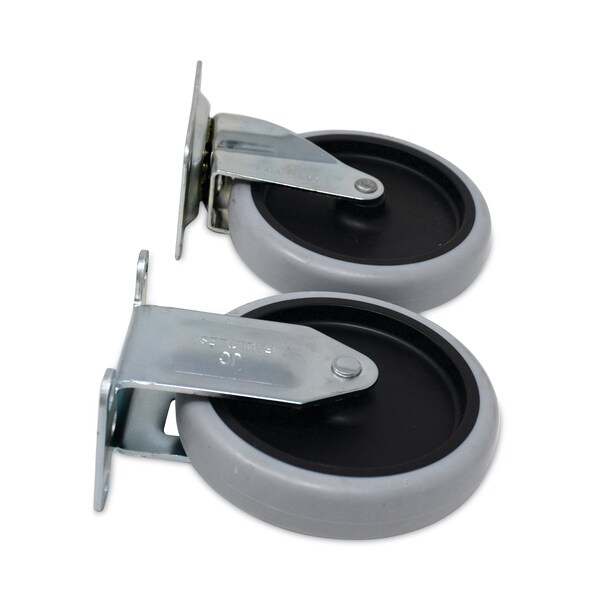 Rubbermaid Commercial Replacement Plate Casters, 2 Rigid Mount Plate, 2 Swivel Mount Plate, 5 in. Rubber Wheel, Gray, 4PK - FG9T66L10000