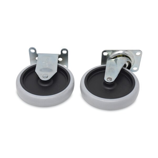 Rubbermaid Commercial Replacement Plate Casters, 2 Rigid Mount Plate, 2 Swivel Mount Plate, 5 in. Rubber Wheel, Gray, 4PK - FG9T66L10000