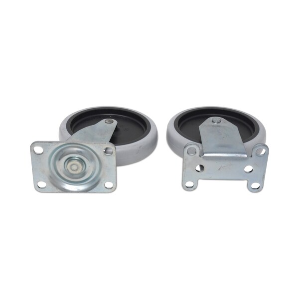 Rubbermaid Commercial Replacement Plate Casters, 2 Rigid Mount Plate, 2 Swivel Mount Plate, 5 in. Rubber Wheel, Gray, 4PK - FG9T66L10000