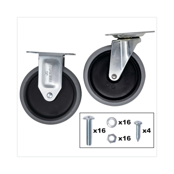 Rubbermaid Commercial Replacement Plate Casters, 2 Rigid Mount Plate, 2 Swivel Mount Plate, 5 in. Rubber Wheel, Gray, 4PK - FG9T66L10000