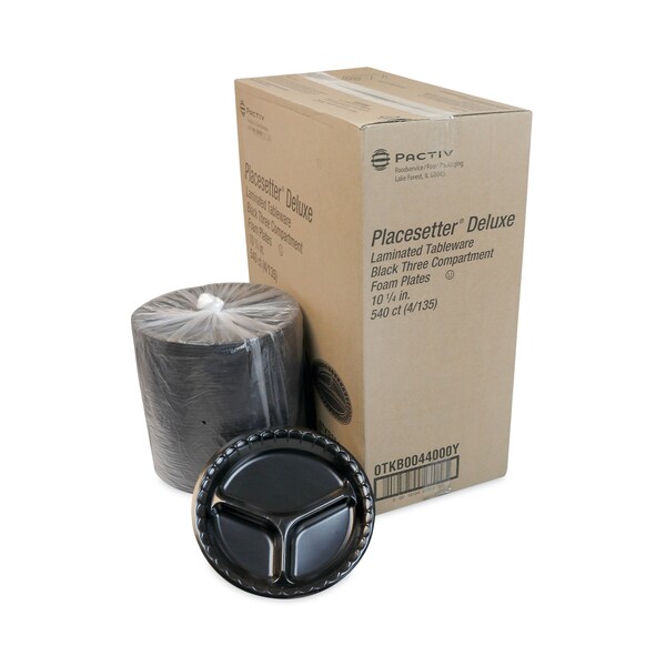 Pactiv Laminated Foam Dinnerware, Plate, 10.25 Dia, Black, PK540 - 0TKB0044000Y