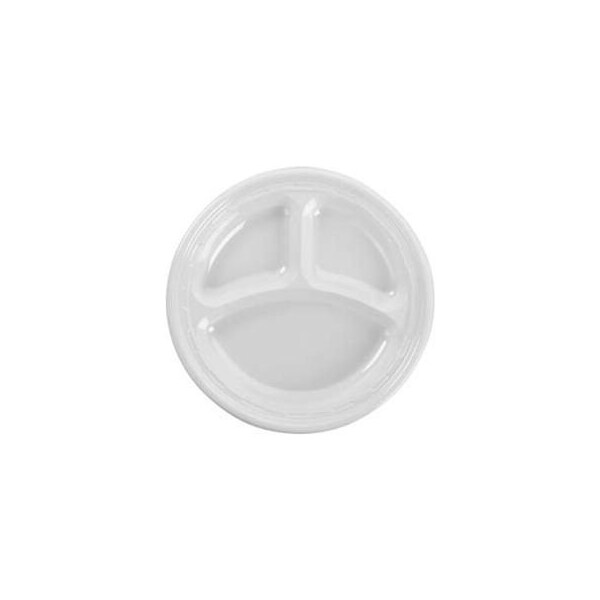 Lagasse. Dart DCC9CPWF, 3-Comp Plastic Plates, 9in Dia., White, 500/Carton - DCC 9CPWF