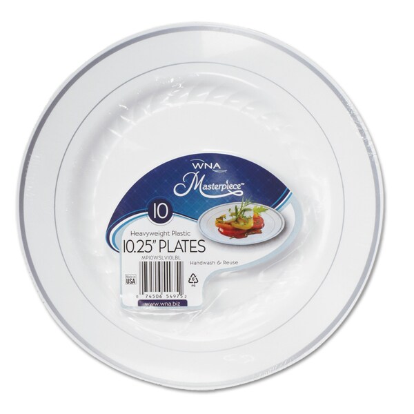 Wna Masterpiece Plastic Dinnerware, White/Silver, 10 1/4", PK10 - RSMP101210WSLV