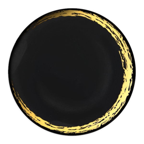 Smarty Had A Party 10.25" Black with Gold Moonlight Round Disposable Plastic Dinner Plates (120 Plates), 120PK - 960BG-CASE