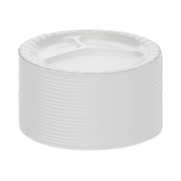 Pactiv Laminated Foam Dinnerware, 3-Compartment Plate, 8.88 Dia, White, PK500 - 0TK100110000