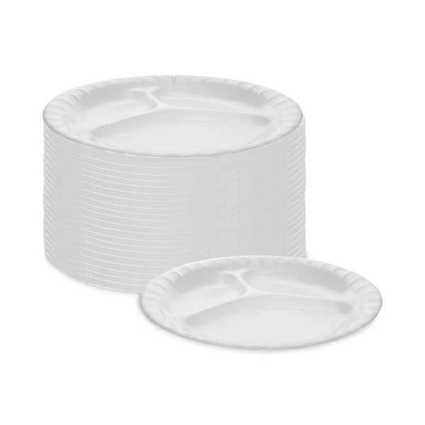 Pactiv Laminated Foam Dinnerware, 3-Compartment Plate, 8.88 Dia, White, PK500 - 0TK100110000