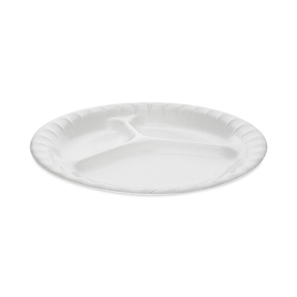 Pactiv Laminated Foam Dinnerware, 3-Compartment Plate, 8.88 Dia, White, PK500 - 0TK100110000