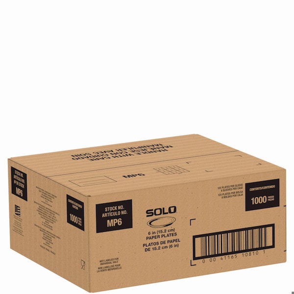 Solo Compostable Paper Dinnerware, ProPlanet Seal, Plate, 6 dia, White, 1000PK - MP6-PLANET