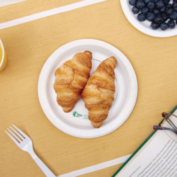Solo Compostable Paper Dinnerware, ProPlanet Seal, Plate, 6 dia, White, 1000PK - MP6-PLANET