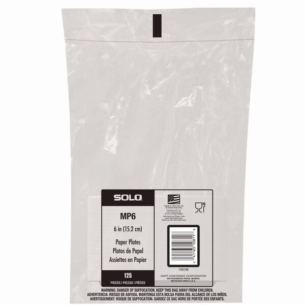 Solo Compostable Paper Dinnerware, ProPlanet Seal, Plate, 6 dia, White, 1000PK - MP6-PLANET