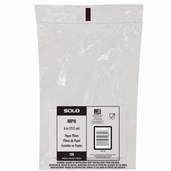 Solo Compostable Paper Dinnerware, ProPlanet Seal, Plate, 6 dia, White, 1000PK - MP6-PLANET