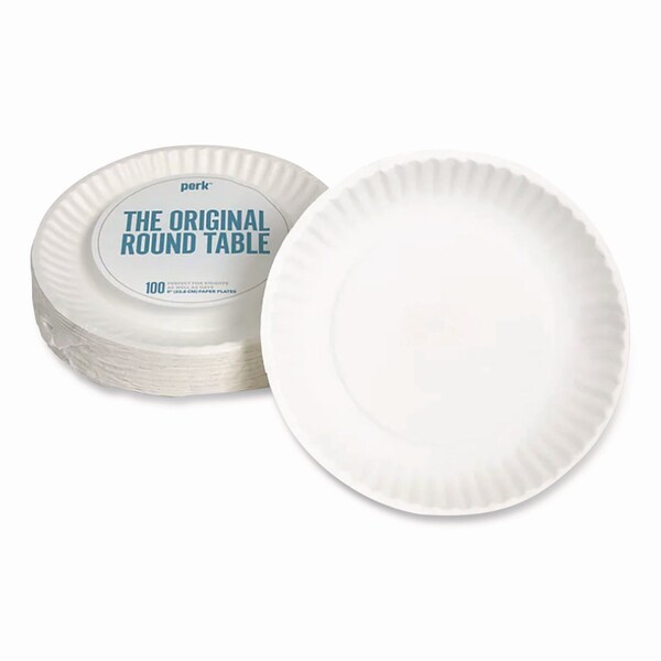 Perk Economy Paper Plates, 9in dia, White, 100PK - PK56516/53196