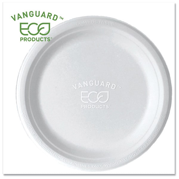 Zoro Select Vanguard Renewable and Compostable Sugarcane Plates, 9" dia, White, PK500 - EP-P013NFA