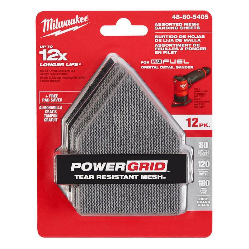 Juego de hojas de lijado de malla de 3-3/4 pulg. Milwaukee para M12 FUEL Lijadora Orbital de Detalle (paquete de 12) - 48-80-5405