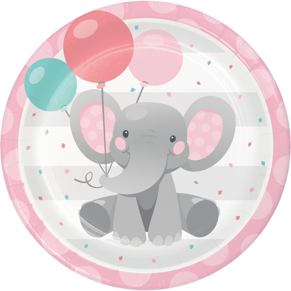 Omg 9 in. Enchanting Elephants Girl Dinner Plates, 96PK - OM2986985