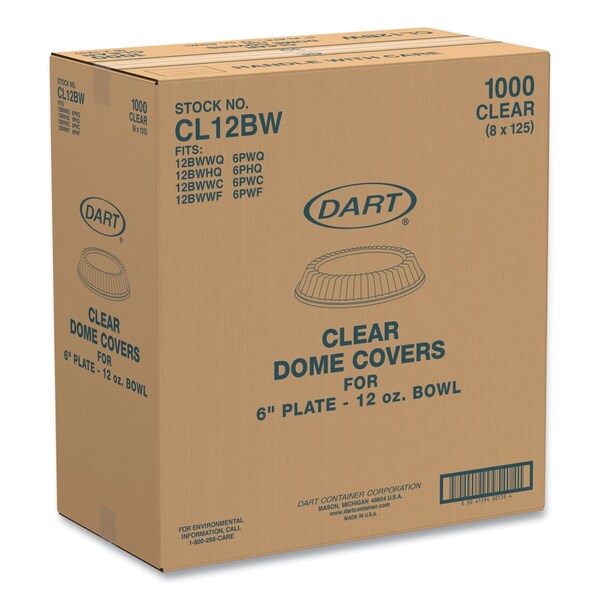 Dart Dome Covers fit 6 in. Disposable Plates and 10 to 12 oz Disposable Bowls, Clear, Plastic, 1000PK - CL12BW