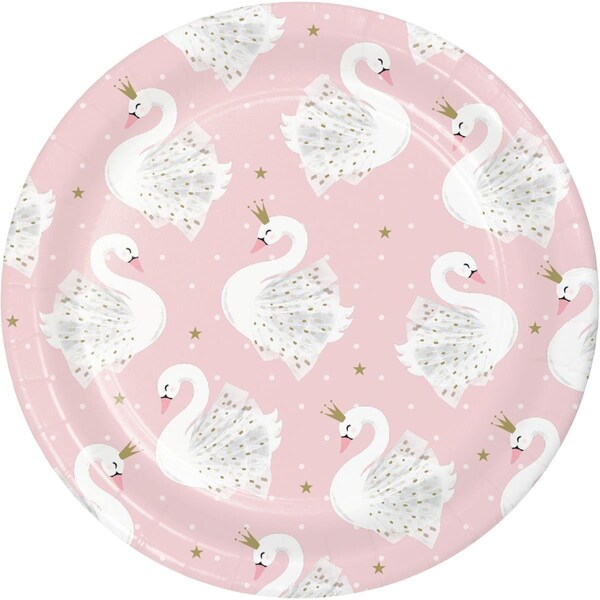Omg 7 in. Swan Paper Disposable Dessert Plate, Pink, 8 Count, 12PK - OM2975834