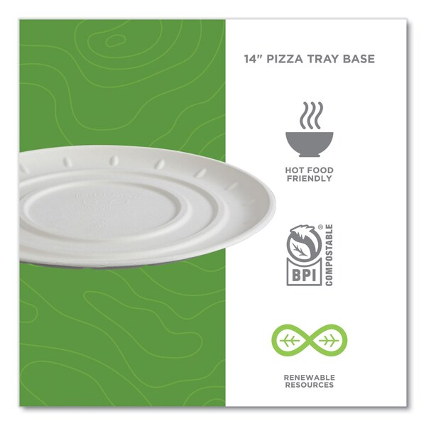 Eco-Products Vanguard Molded Fiber Pizza Tray, 14in Diameter, White, Sugarcane, 50PK - EP-SCPTR14NFA