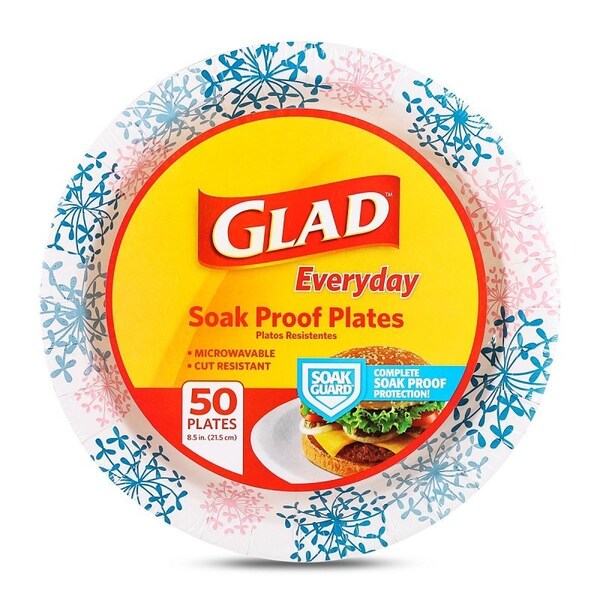 Brand Buzz Glad Everyday Plate, 8-1/2 in, Round, Paper, Pink Hydrangea - BBP0094